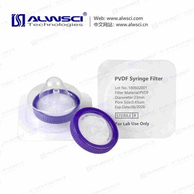 Sterile 33mm PVDF Syringe Filter Hydrophobic 0.45 Micron